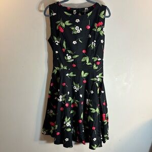IHOT Sz L Floral Cherries 100% Cotton Flare Dress Zipper Closure NEW WITH TAG